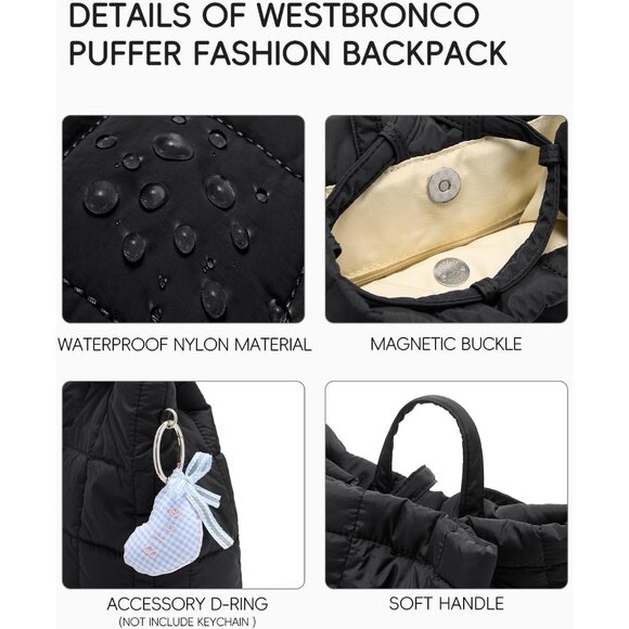 Women\'s Waterproof Puffy Nylon Small Backpack with Drawstring and Magnetic Snap main image 5